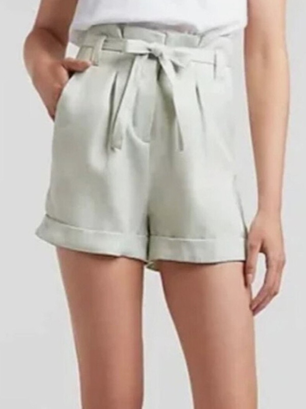 Express Light Sage Paperbag Tie-Waist Shorts